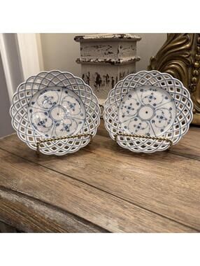 Schumann Bavaria Reticulated Porcelain Plates – Lattice & Floral – Set of 2